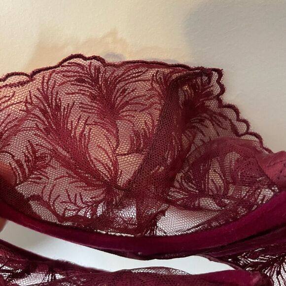 NEW Muse by Coco De Mer Bra 34B Maroon Lace Unlined Underwire Sheer Feminine - Picture 4 of 6